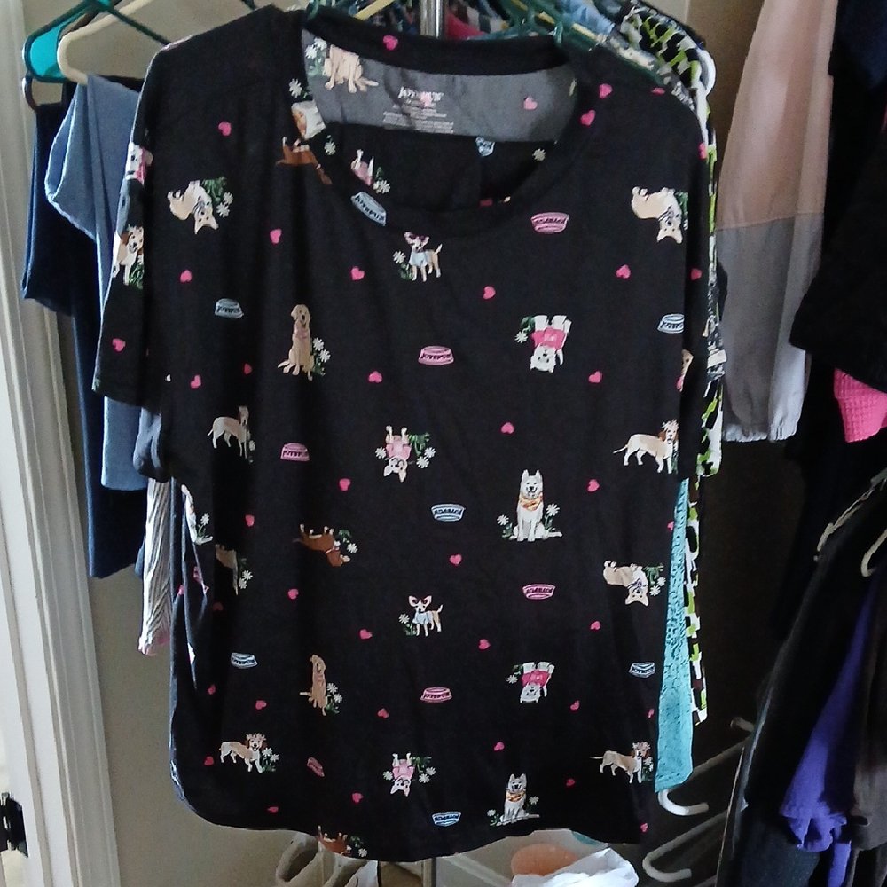 Black Dog Print T-Shirt And Casual Wear Lounge Pants Same Print